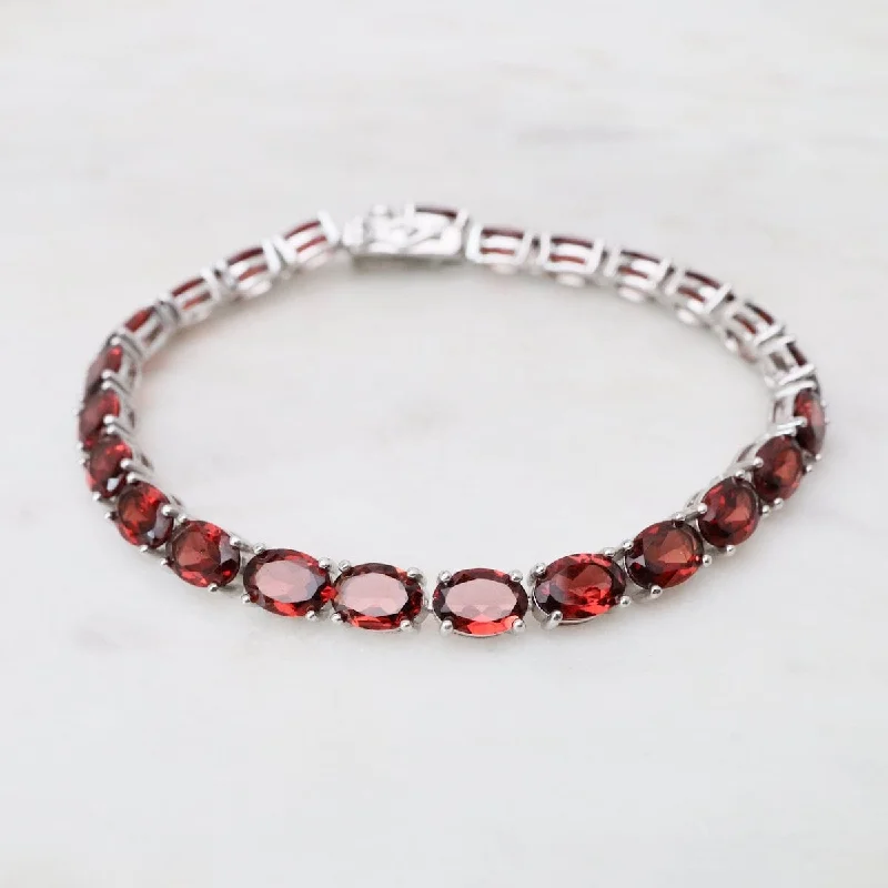 Ladies bracelets gold designs-Oval Garnet Tennis Bracelet