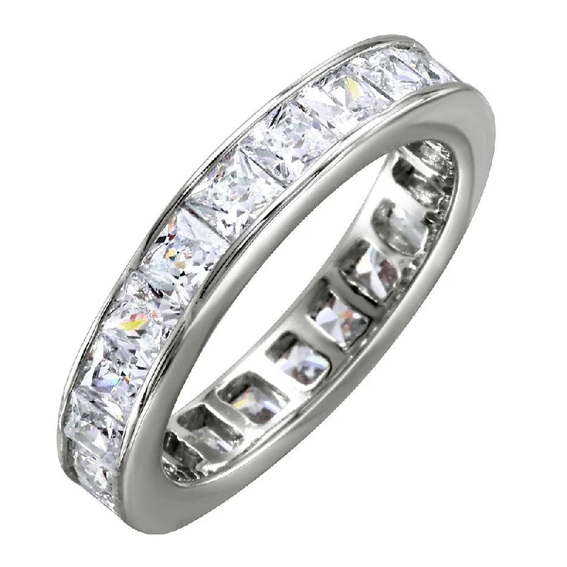 Ladies rings youthful charm-Silver 925 Rhodium Plated Clear Baguette CZ Eternity Ring - BGR00760