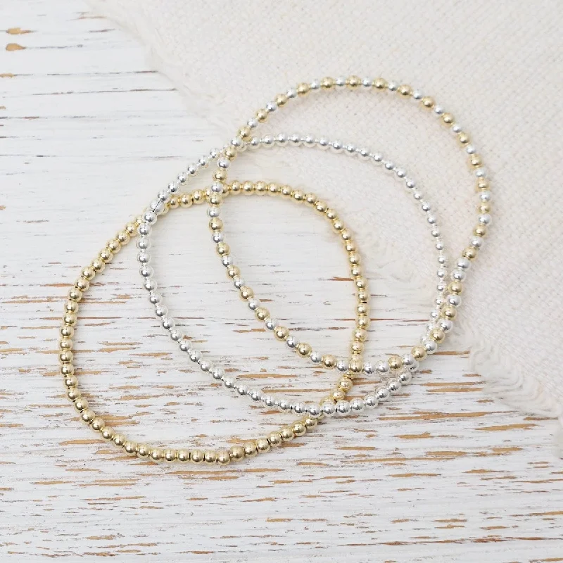 Ladies bracelets custom pieces-3mm Classic Ball Bracelet in Silver, Gold, or Two Tone