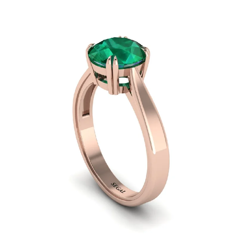 Ladies engagement rings pave settings-Emerald 14K Gold Solitaire Engagement Ring - Allie No. 5