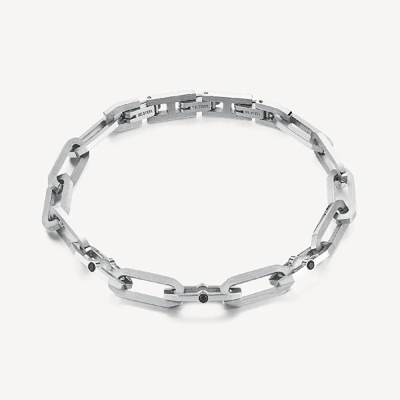 Ladies bracelets discount offers-Stainless Steel with Black Crystal Bracelet