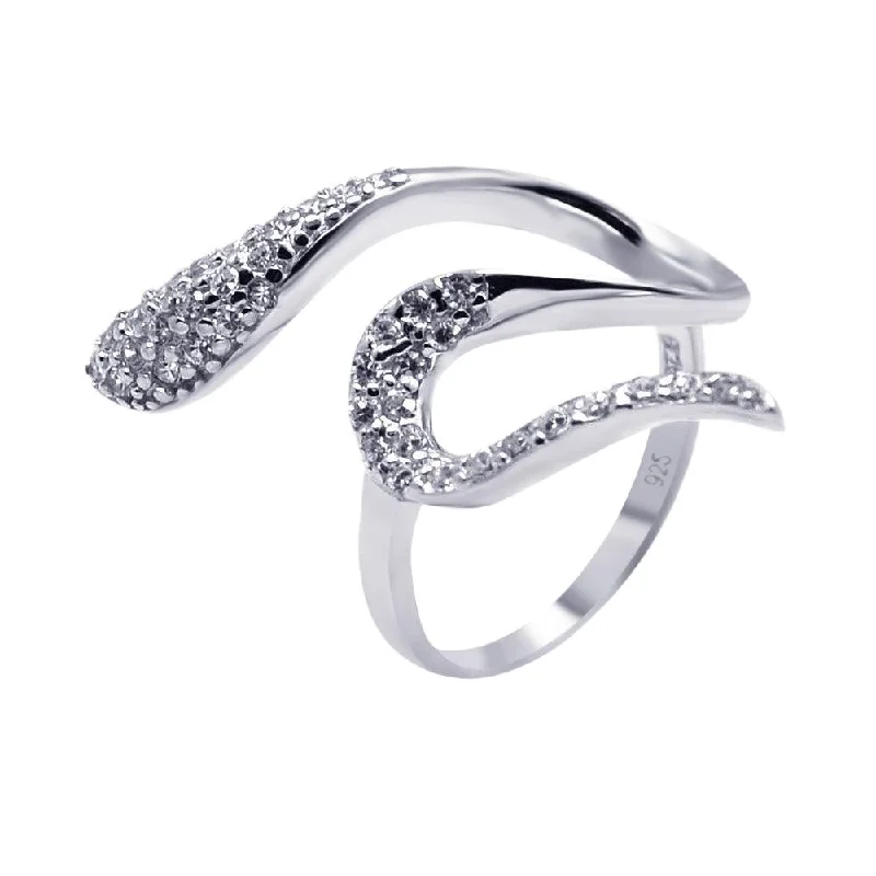 Ladies rings anniversary styles-Silver 925 Rhodium Plated Pave Set CZ Snake Ring - AAR0084