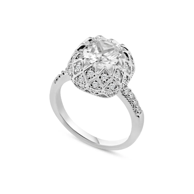 Ladies rings limited editions-Silver 925 Rhodium Plated Clear Micro Pave Set CZ Bridal Ring - BGR00731