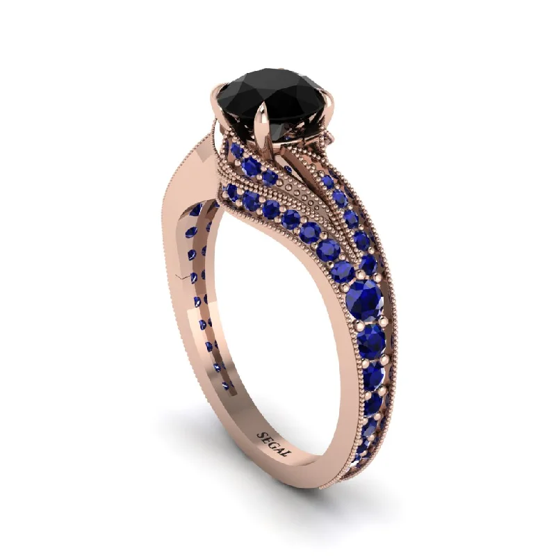 Ladies engagement rings rose gold-Sapphire 14K Gold Pave Engagement Ring - Magnolia No. 68