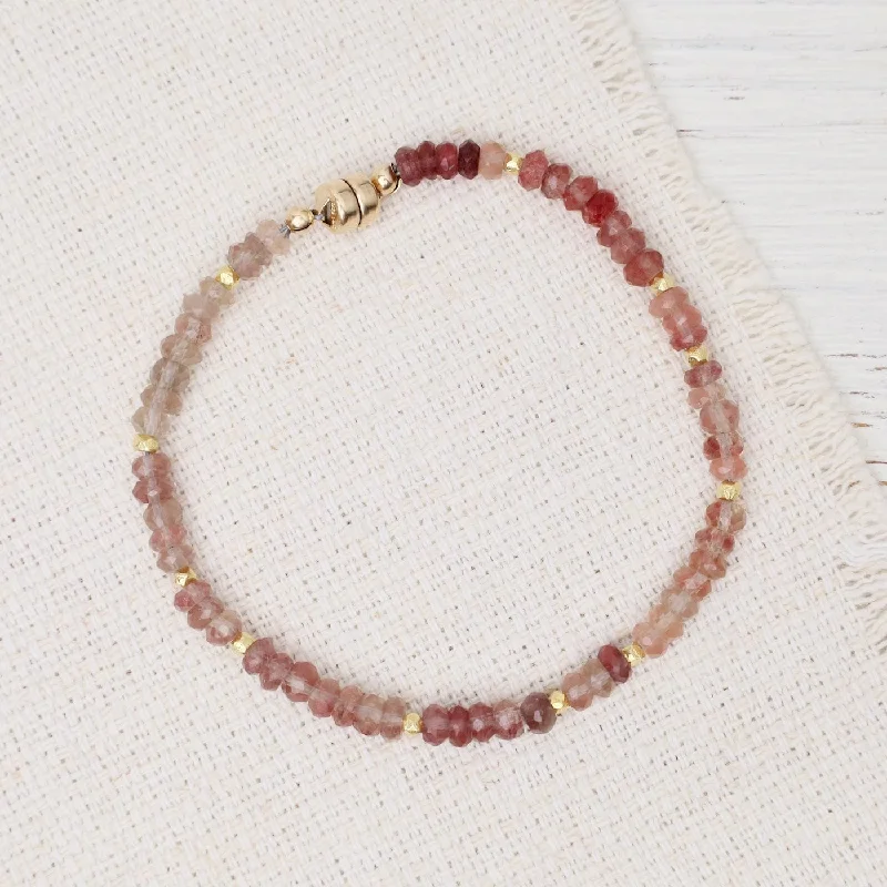 Ladies bracelets cute accents-Andesine Garnet, Gold Vermeil Beads Magnetic Bracelet