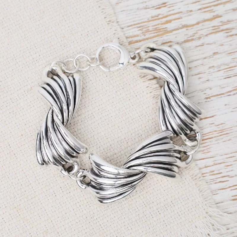 Ladies bracelets Valentine’s Day-Electroform Wave Hidden Fish Link Bracelet