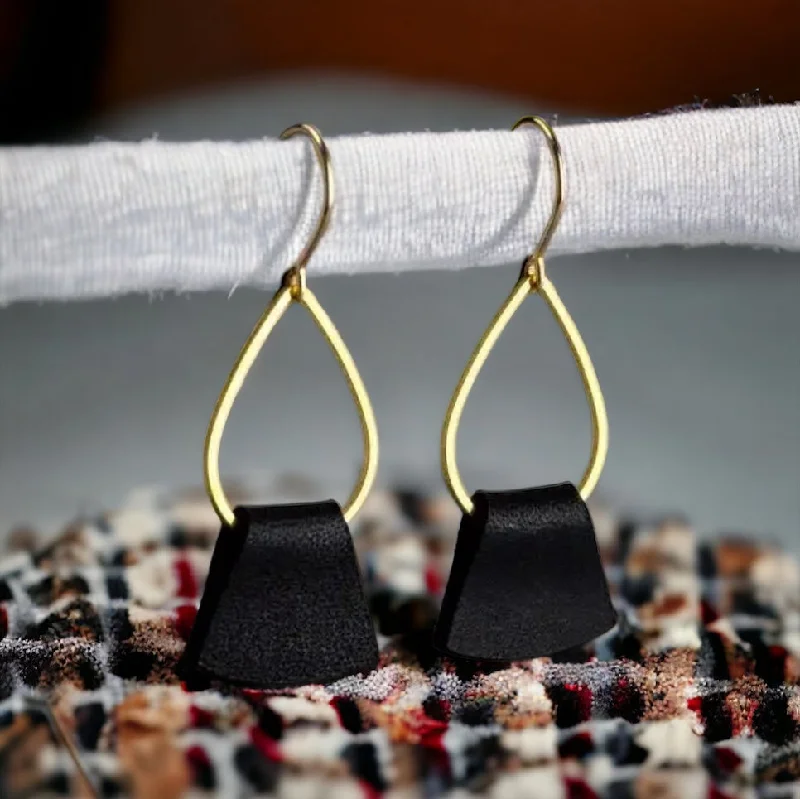 Ladies rings pearl accents-Beautiful Dainty Black Folded Leather Earrings