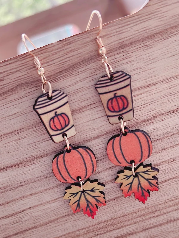 Ladies rings animal themes-Wooden Harvest Drop Earrings