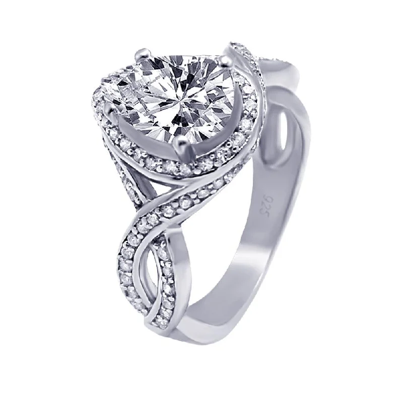 Ladies rings 2025 trends-Silver 925 Rhodium Plated Pave Pear Center CZ Ring - ACR00010