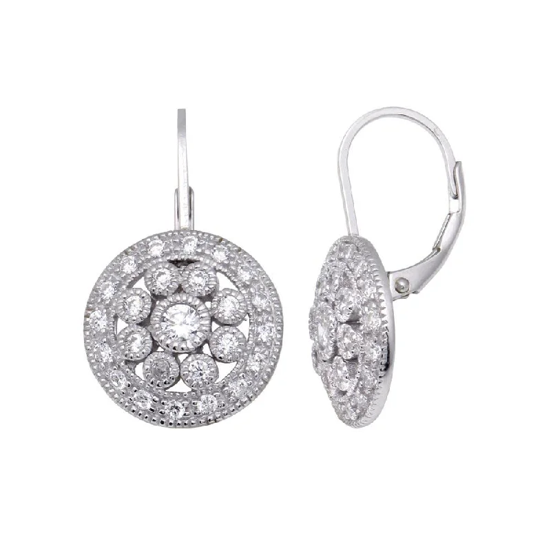 Ladies rings stacking trends-Silver 925 Rhodium Plated Round Cluster CZ Hook Earrings - STE00138