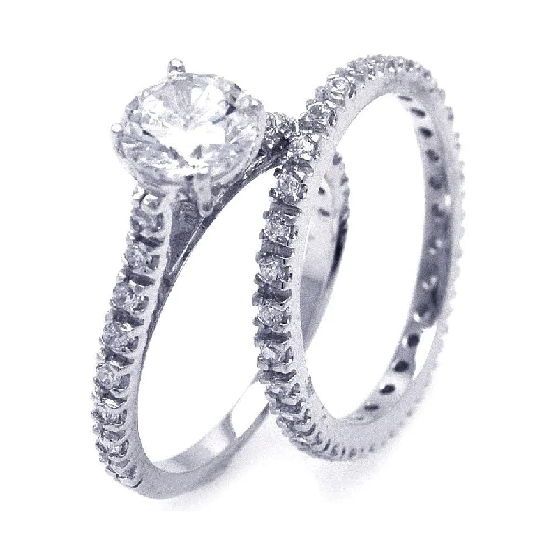 Ladies rings store locations-Silver 925 Rhodium Plated CZ Ring Pair Set - STR00515