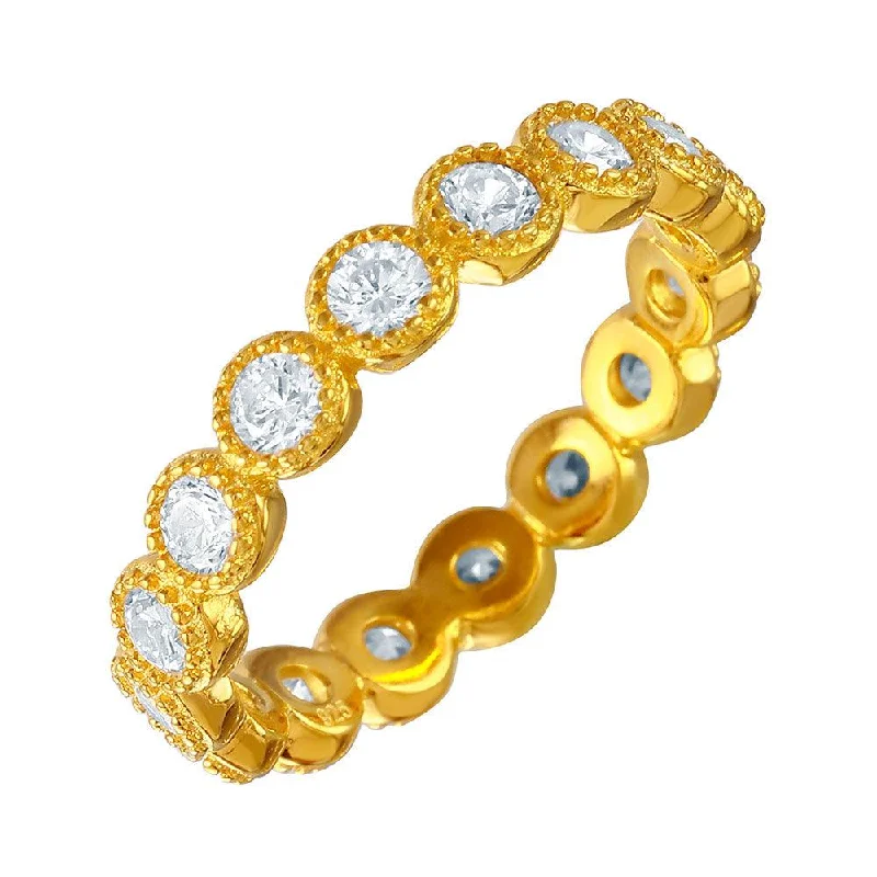 Ladies rings synthetic jewels-Silver 925 Gold Plated Stackable CZ Ring - GMR00064GP