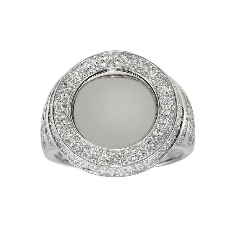 Ladies rings punk vibes-Rhodium Plated 925 Sterling Silver Round CZ Mirror Disc Ring - GMR00309