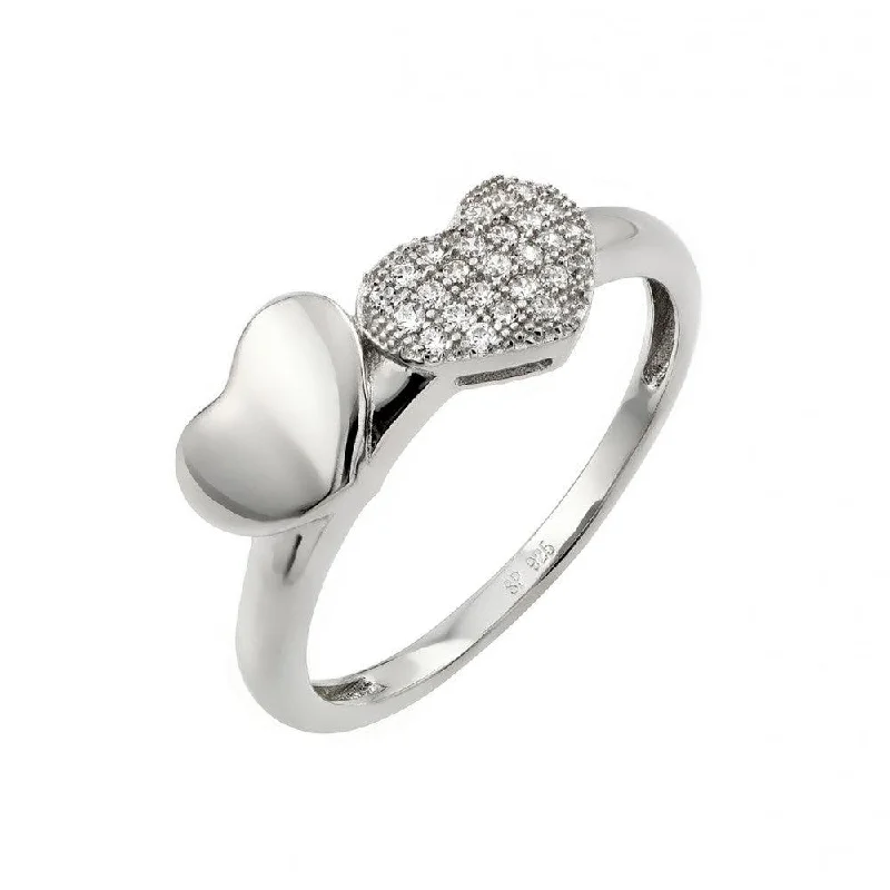 Ladies rings 2025 trends-Silver 925 Rhodium Plated Micro Pave Set Clear CZ Heart Ring - STR00953