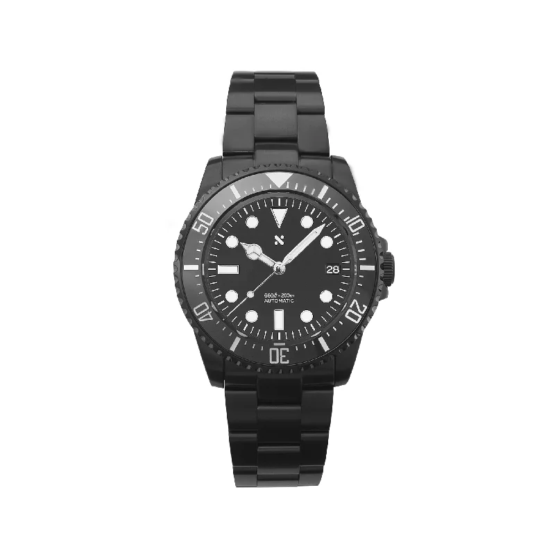 Ladies bracelets daily essentials-NMK04 Automatic Dive Watch: Lumed DSSD Black on Oyster Bracelet