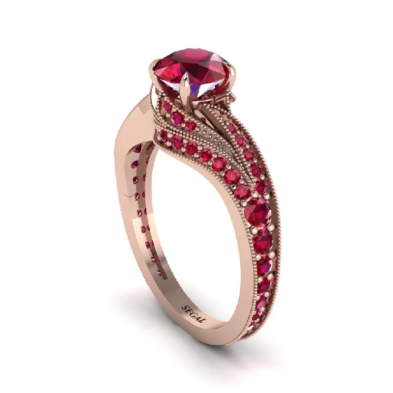 Ladies engagement rings anniversary upgrades-Ruby 14K Gold Pave Engagement Ring - Magnolia No. 56