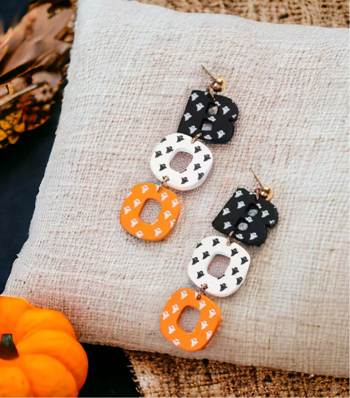 Ladies rings elegant looks-"BOO" Halloween Stud Drop Earrings