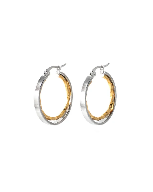 Ladies rings index finger-Rotary Two-Tone Hoop Earrings