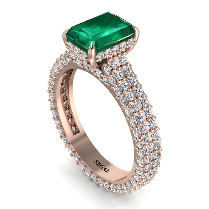 Ladies engagement rings minimalist charm-Radiant Cut Emerald Pave Engagement Ring - Kenzie No. 5