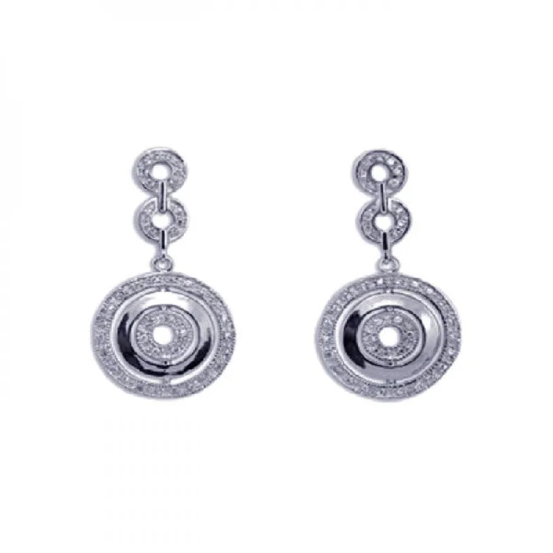 Ladies rings office elegance-Clearance-Silver 925 Rhodium Plated Round CZ Dangling Earrings - STE00088