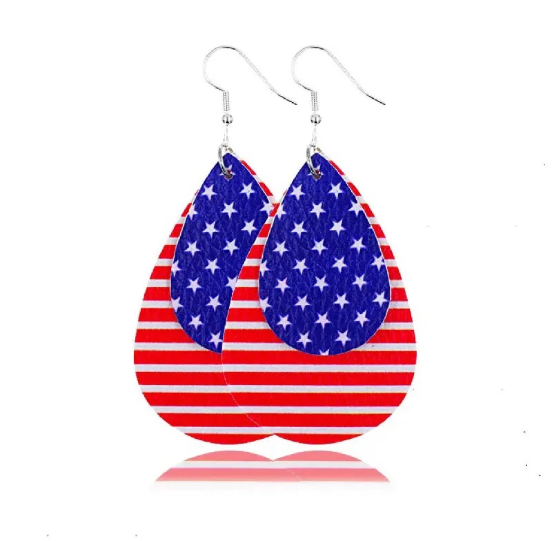 Ladies rings unique designs-Red, White, and Blue Leather Flag Earrings