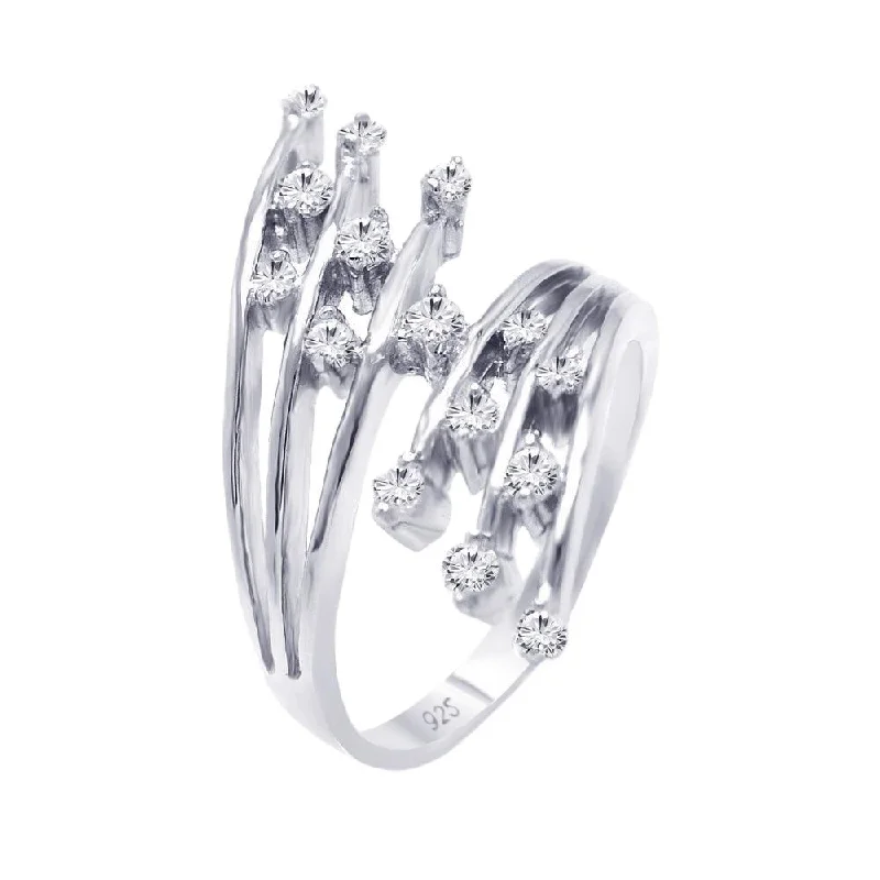 Ladies rings pearl accents-Silver 925 Rhodium Plated CZ Double Row Ring - AAR0053