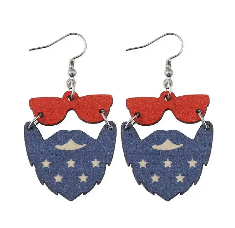 Ladies rings store locations-Wooden Patriotic Dude Earrings