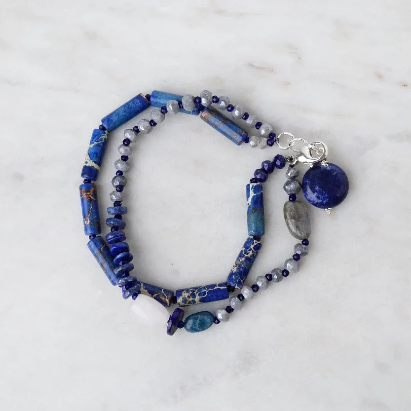 Ladies bracelets latest trends-Double Strand Lapis Mix Bracelet