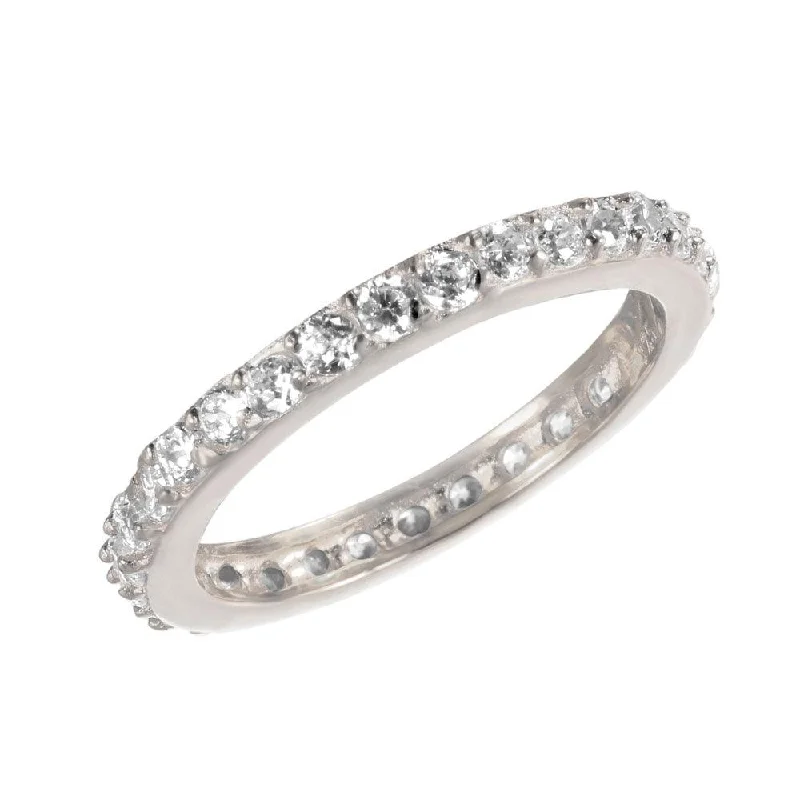 Ladies rings diamond details-Silver 925 Rhodium Plated CZ Stackable Eternity Ring - STR00119RH