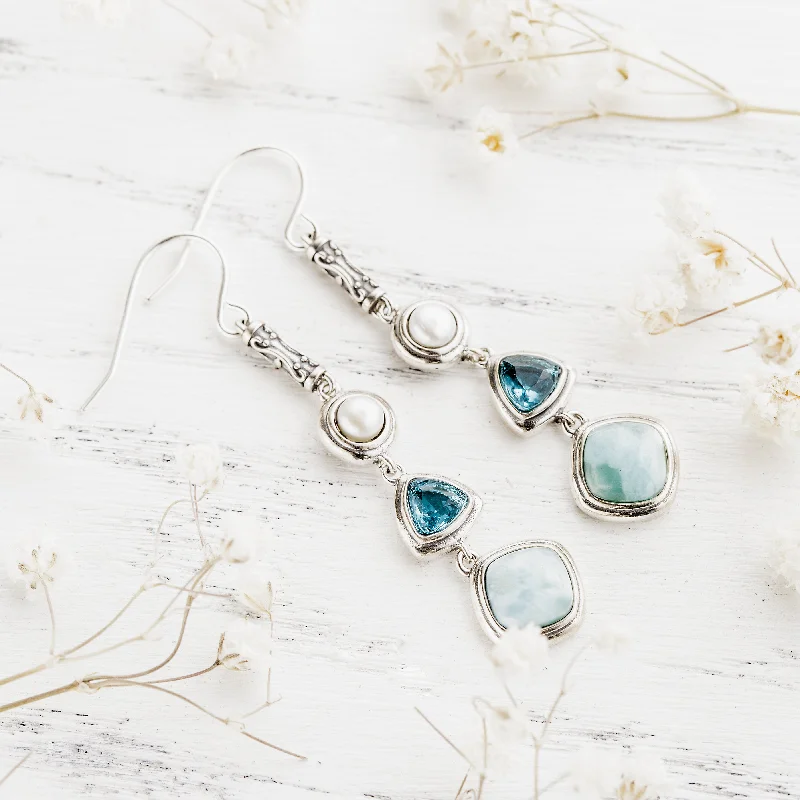 Ladies rings titanium options-Silver Larimar Earrings