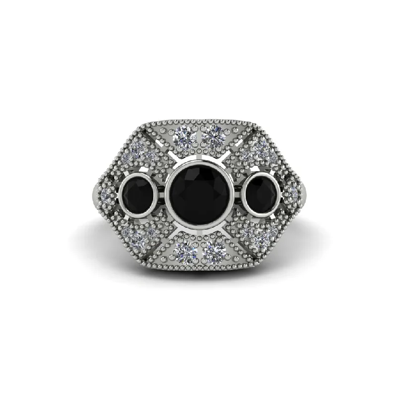 Ladies engagement rings top brands-Black Diamond Art Deco Geometric Engagement Ring - Haven No. 9