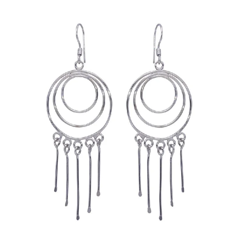 Ladies rings viral picks-Silver 925 Rhodium Plated Multiple Graduated Open Circle Wire Dangling Hanging Teardrop Hook Earrings - DSE00019