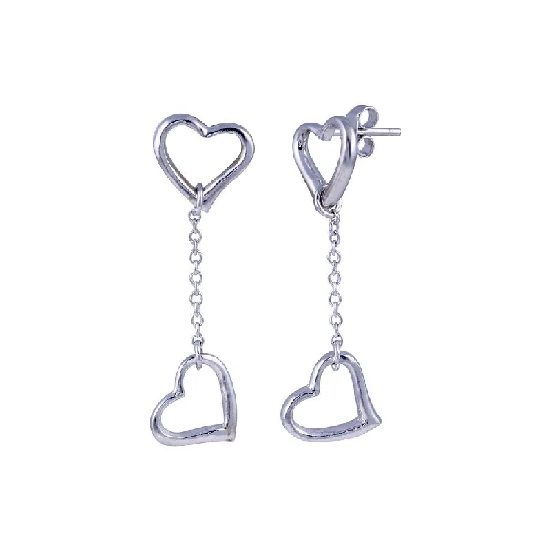 Ladies rings ethnic patterns-Silver 925 Rhodium Plated Heart Wire Dangling Earrings - STE00061