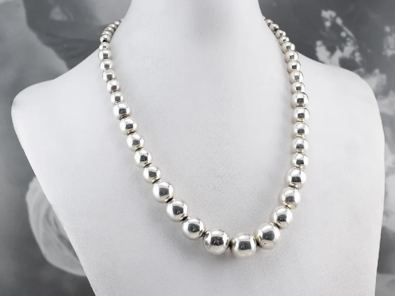 Silver Graduated Beaded Ball Necklace