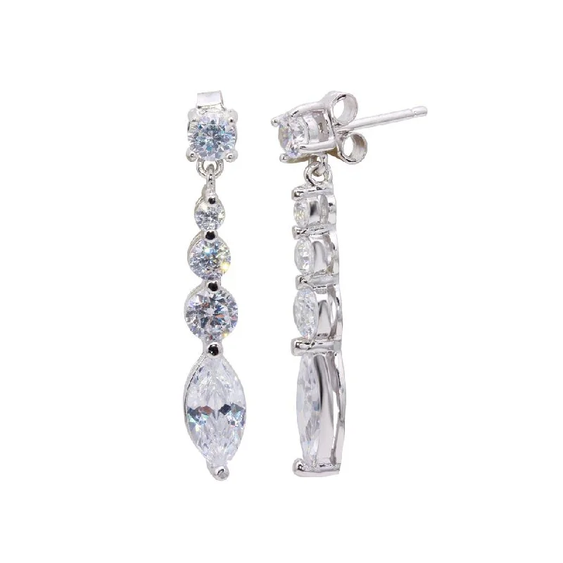 Ladies rings boho flair-Silver 925 Rhodium Plated Circle Oval CZ Dangling Earrings - STE00213