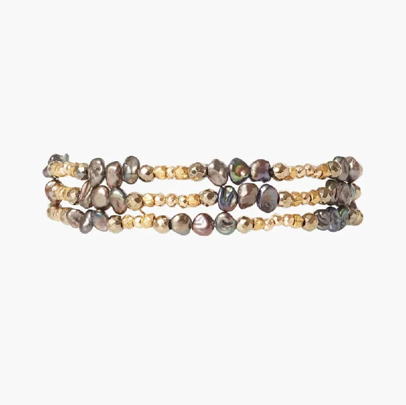 Ladies bracelets diamond accents-Antica Triple Naked Wrap Bracelet in Peacock Pearl