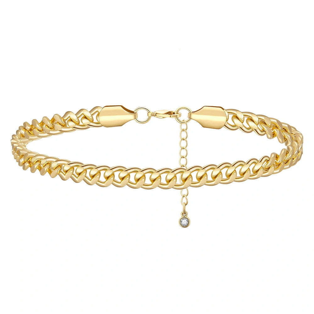 Ladies bracelets slim bands-Dainty 14k Gold Adjustable Ankle Bracelets- 6mm Cuban