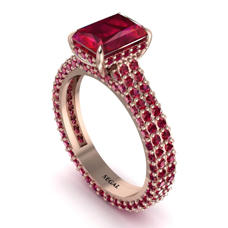 Ladies engagement rings small diamonds-Radiant Cut Ruby Pave Engagement Ring - Kenzie No. 56