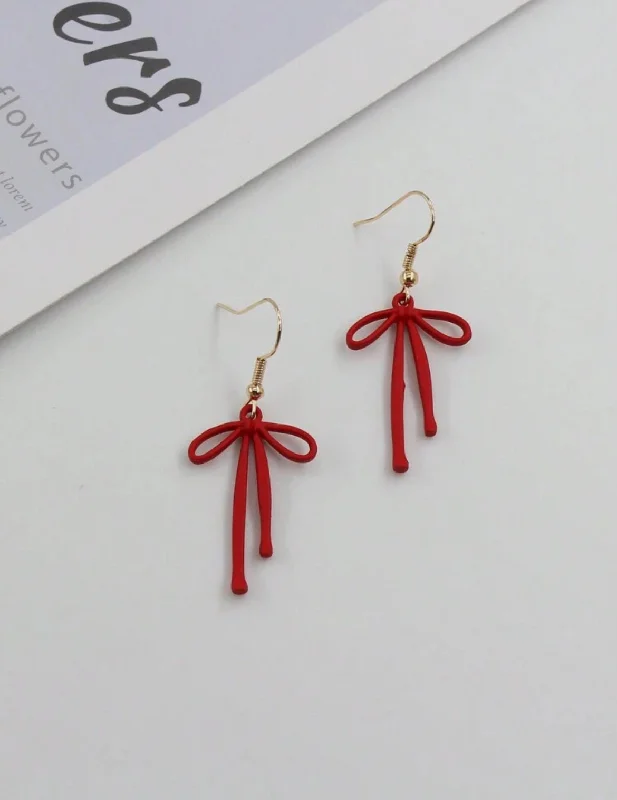 Ladies rings gold-plated-Beautiful Red Bow Earrings