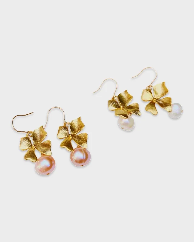 Ladies rings global brands-Mini Floral Pearl Earrings