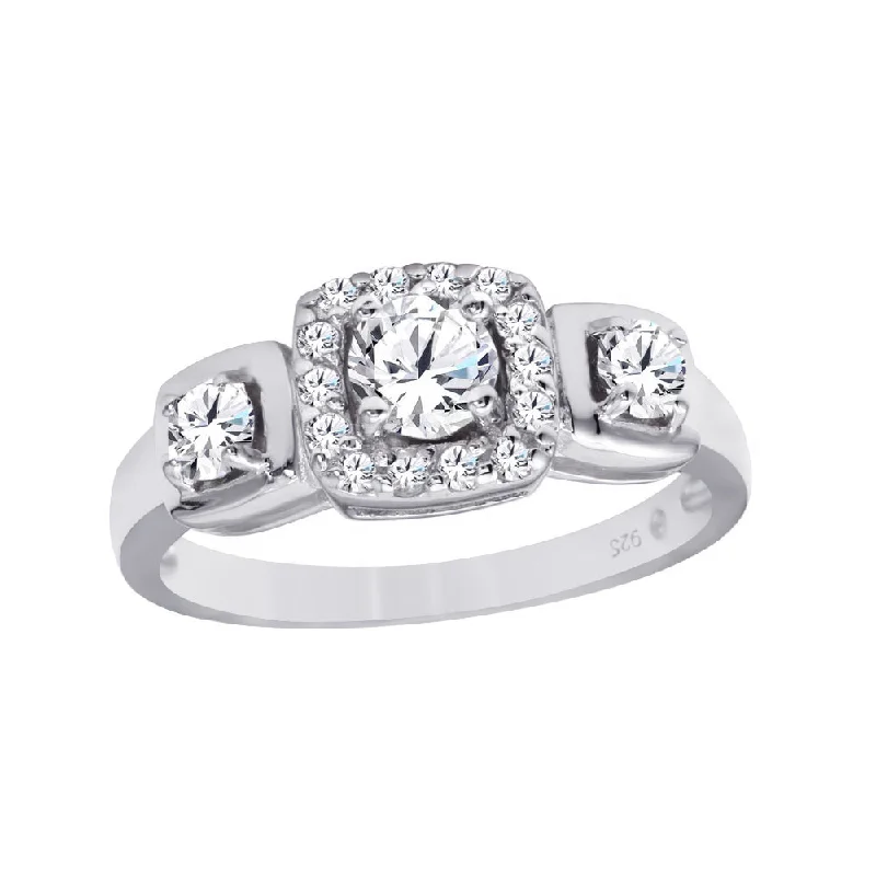 Ladies rings worldwide styles-Silver 925 Rhodium Plated Clear CZ Bridal Ring - BGR00065