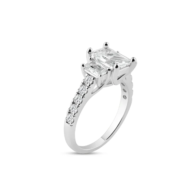 Ladies rings proposal gifts-Silver 925 Rhodium Plated Micro Pave CZ Past Present Future Ring - ACR00003