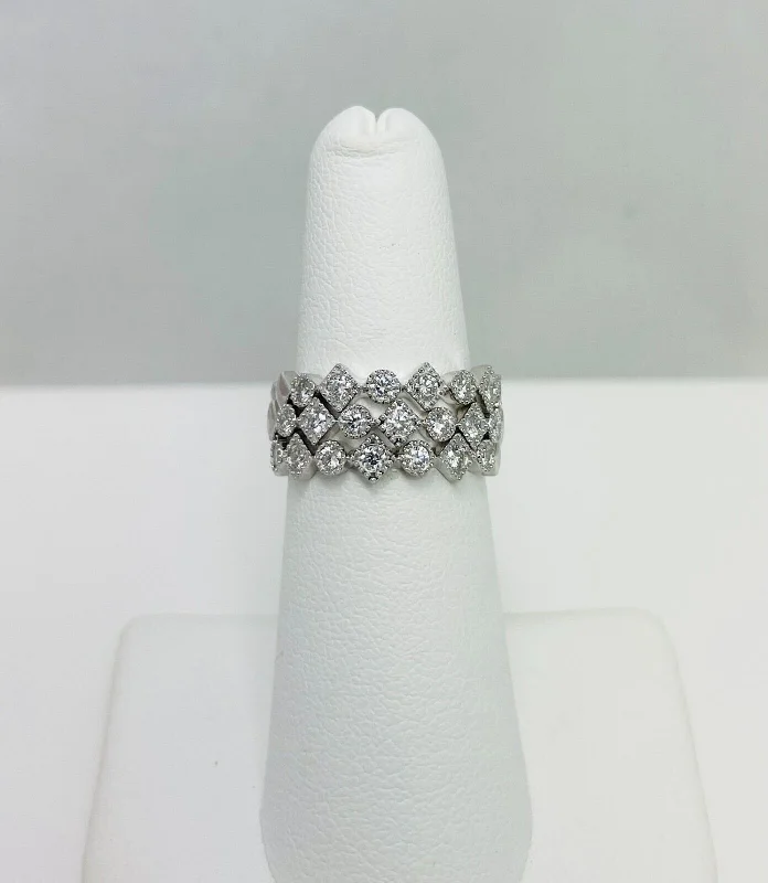 Ladies rings luxury picks-$2175 New! Three Memoire Natural Diamond 18k White Gold Stack Bands