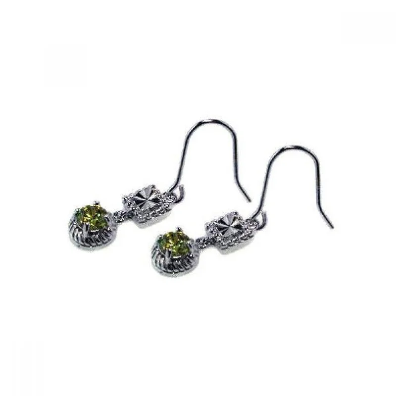 Ladies rings lightweight picks-Clearance-Silver 925 Rhodium Plated Round Green and Clear Square CZ Dangling Hook Earrings - STE00244