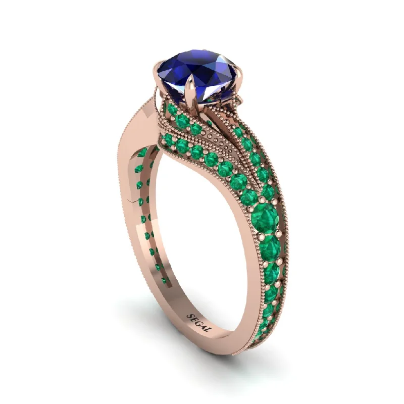 Ladies engagement rings discount deals-Emerald 14K Gold Pave Engagement Ring - Magnolia No. 29