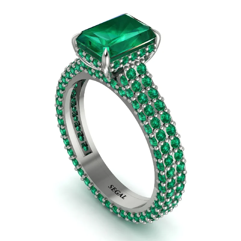 Ladies engagement rings vintage-inspired-Radiant Cut Emerald Pave Engagement Ring - Kenzie No. 21