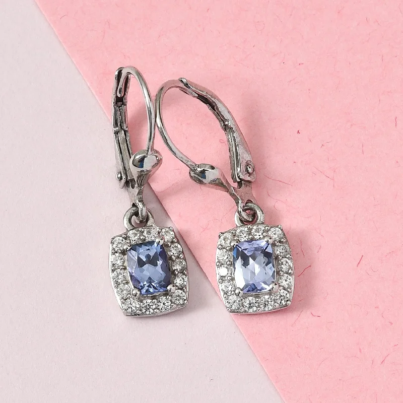 Ladies rings geometric shapes-Tanzanite and Zircon Leverback Earrings