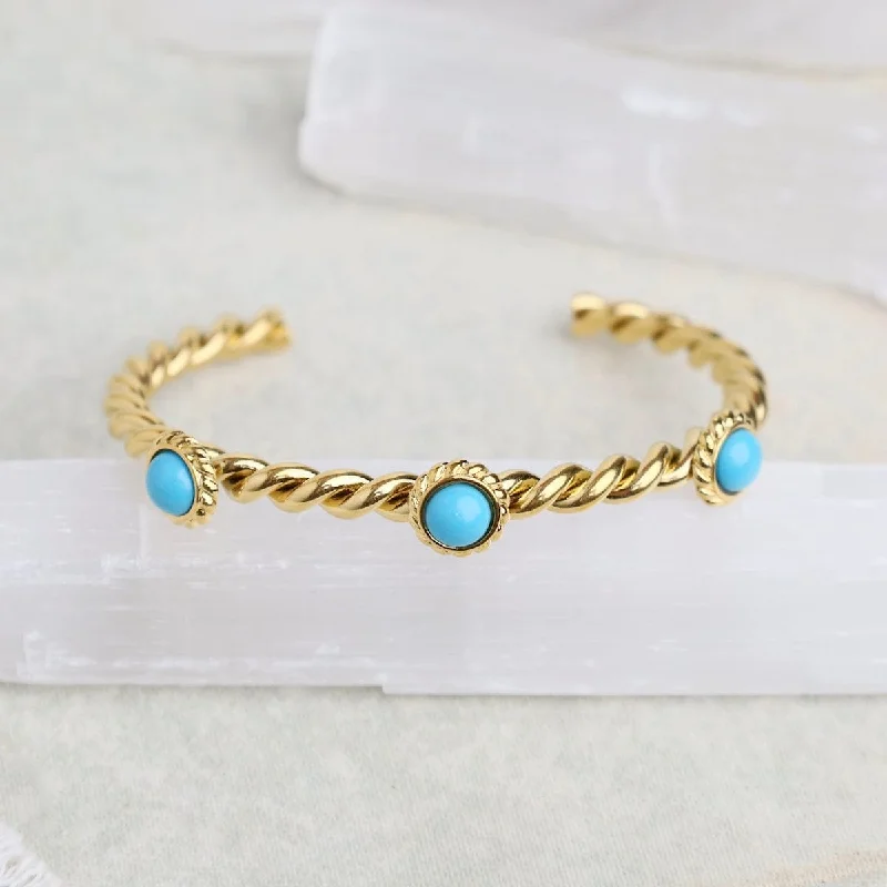 Ladies bracelets couple sets-Kate Blue Three Stone Bangle Bracelet