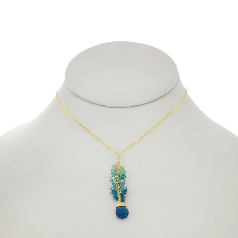 Peacock Blue - Dark Apatite Drop Cluster Necklace