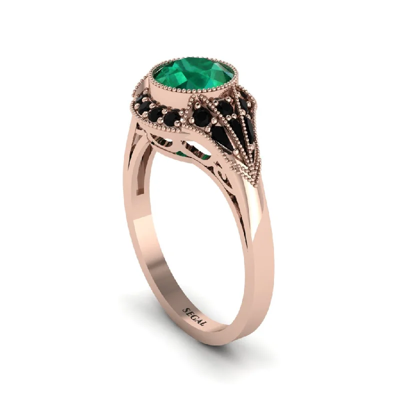 Ladies engagement rings emerald details-Black Diamond Vintage-Inspired Besel Engagement Ring - Makenzie No. 35